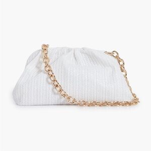 Tuckernuck White Raffia Straw Slouchy Clutch New With Gold Link Chain Strap